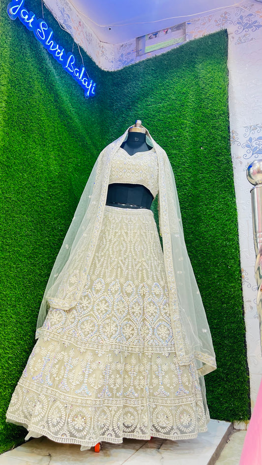 Cream Beautiful Crop Top Lehenga