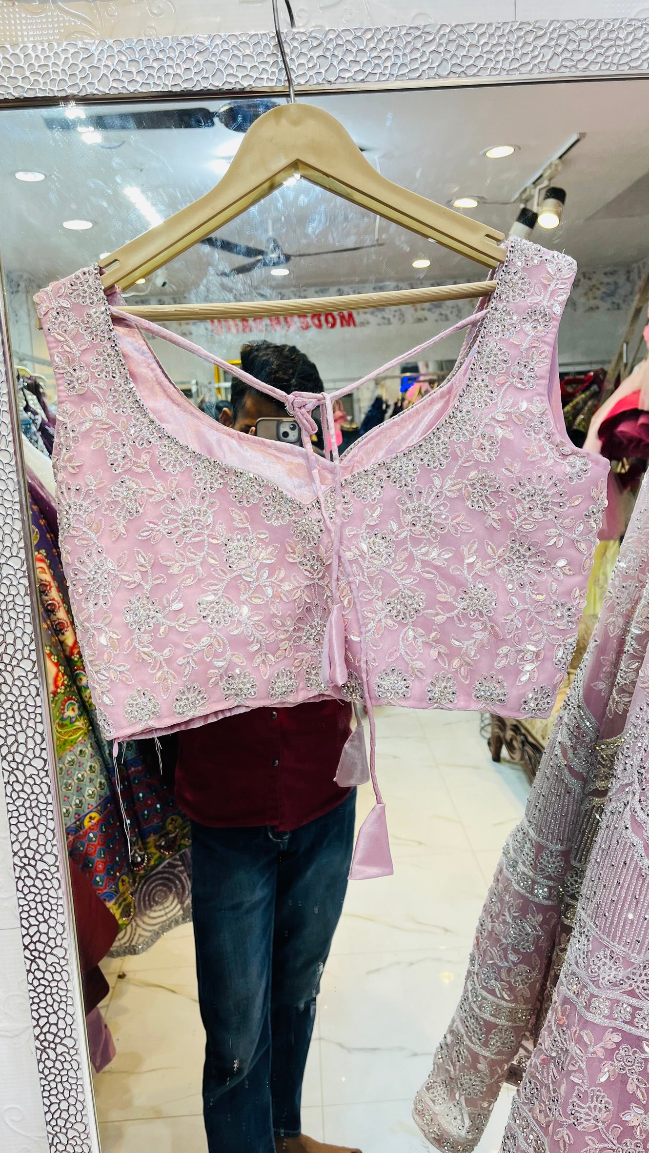 Pink Colour Crop Top Lehenga