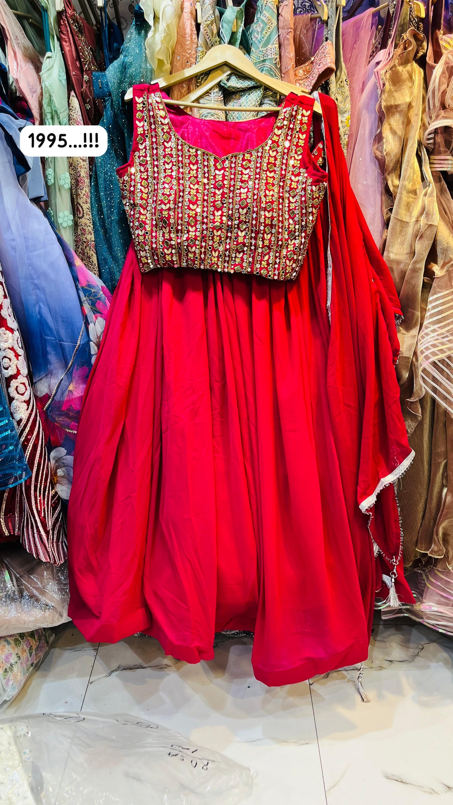 red handwork lehenga